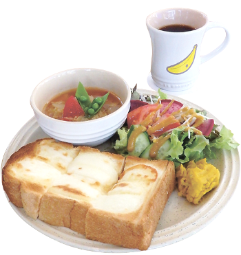 ▲チーズトースト(ドリンク、サラダ、スープ付きは1200円)